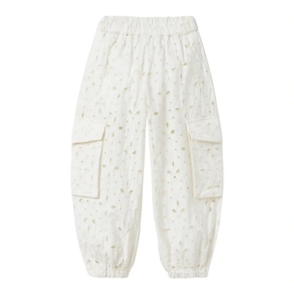 Zara Cream Eyelet Cargo Joggers